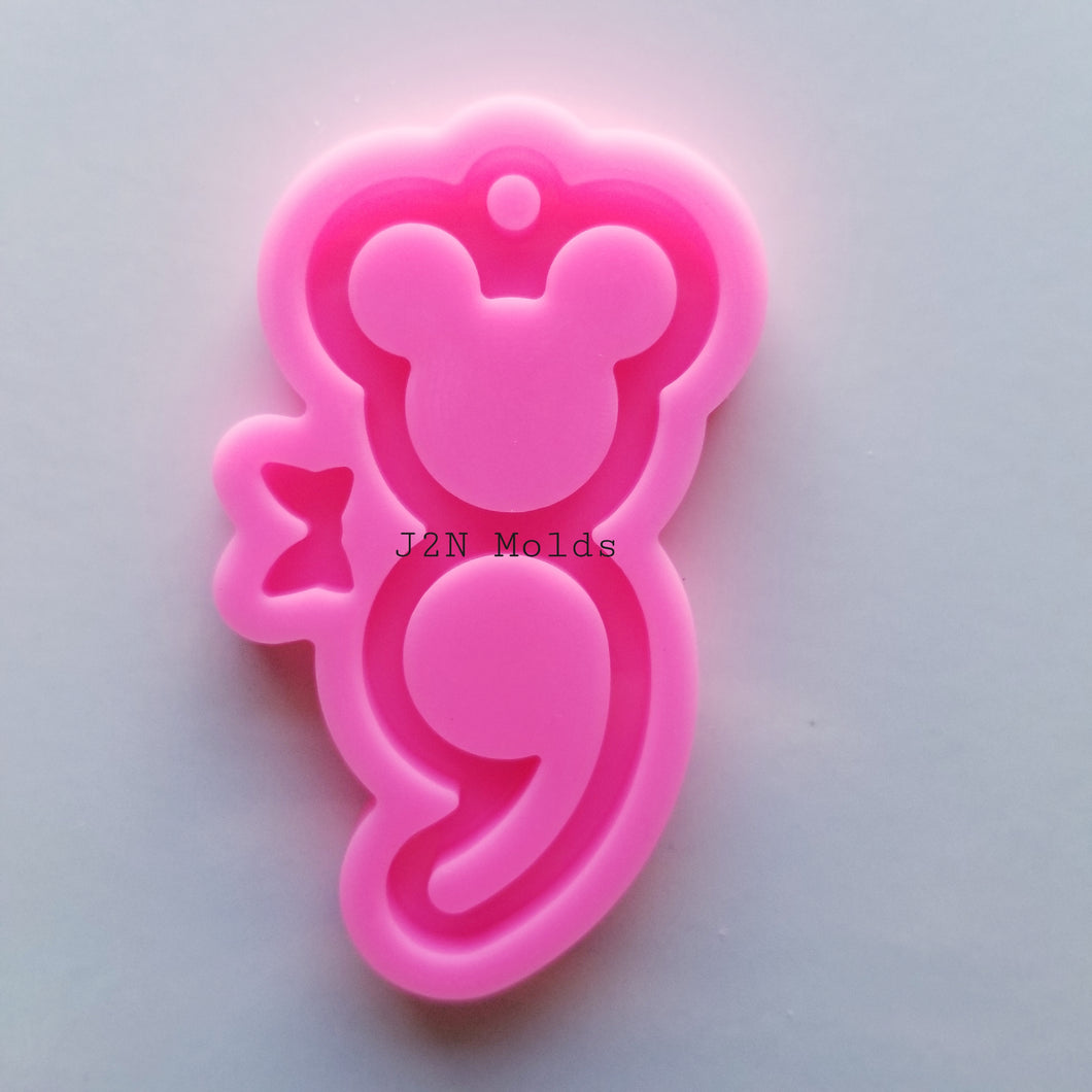 Shiny mouse with bow semi colon keychain mold