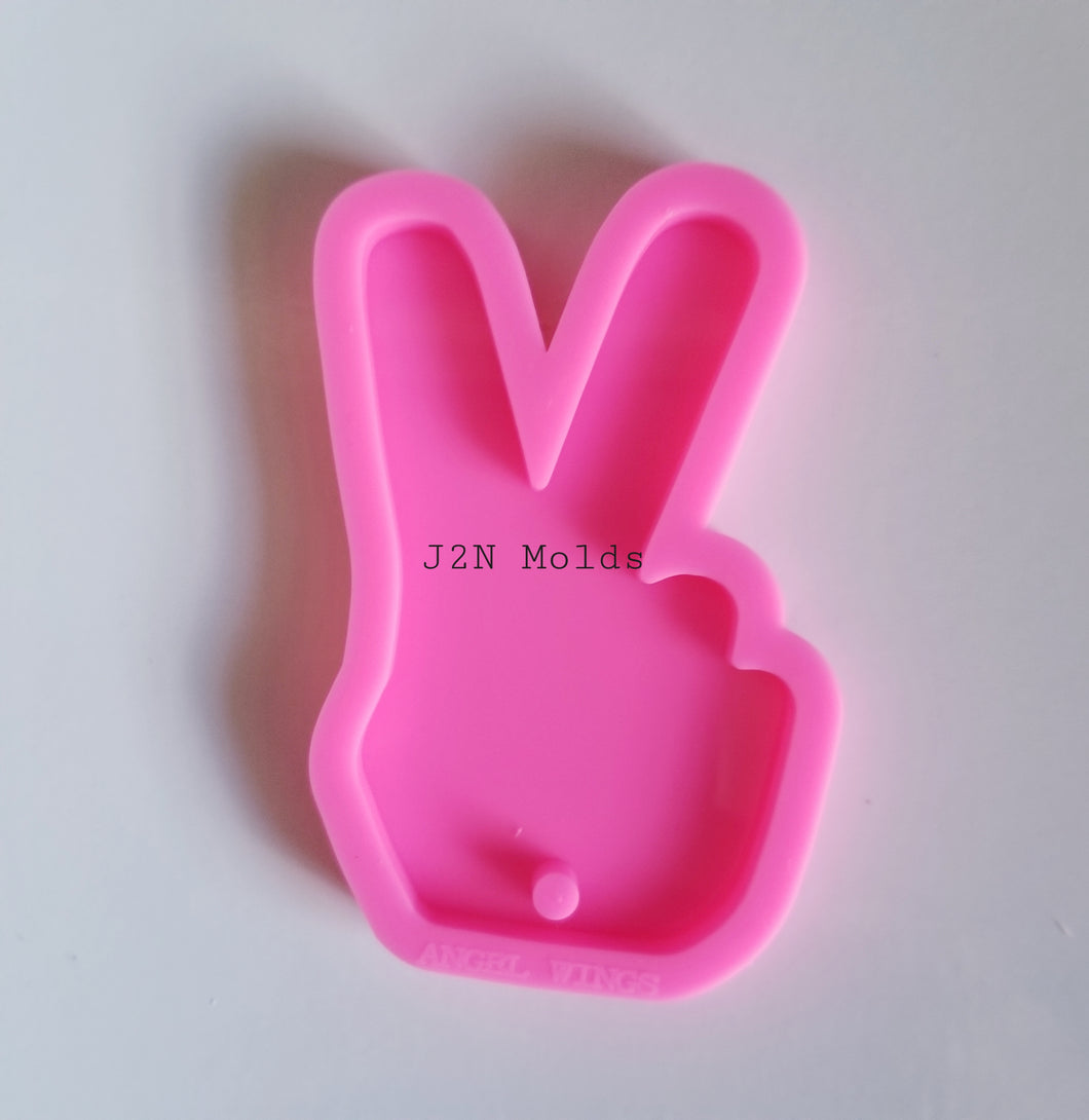 shiny hand peace sign keychain mold